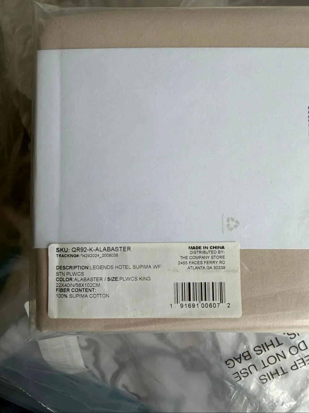 The Company Store NWT  Legends Hotel Alabaster Cotton Sateen Pillowcase Pair Kin